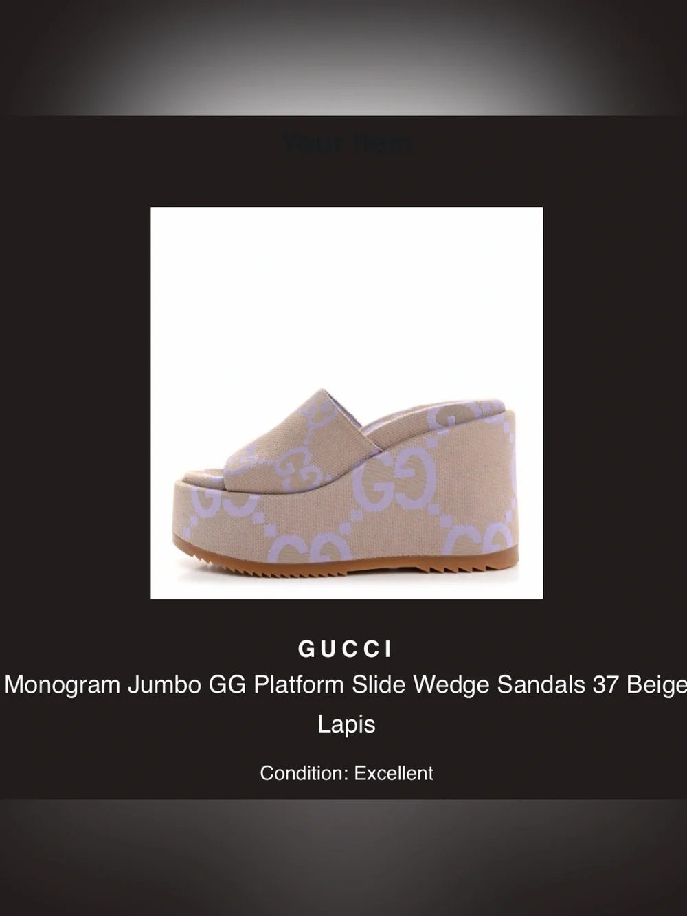 Gucci Authentic Monogram Jumbo GG Logo Platform Slides in Beige/Lapis